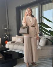 çeketli günlük takım krem 2