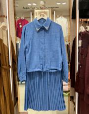 pileli etek takım mavi