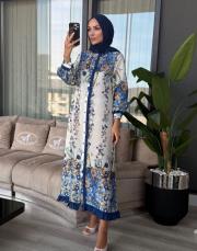 fırfır keten elbise lacivert