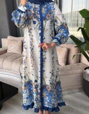 fırfır keten elbise lacivert 3