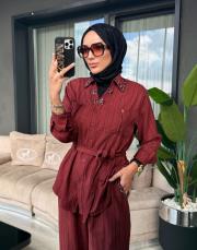 taş çizgili gömlek takım bordo 3