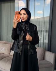 kuş gözü deri ceket siyah