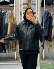 püsküllü ceket siyah