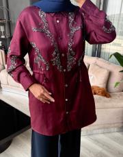 boncuklu gömlek bordo 3