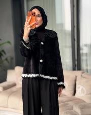 tüllü taşlı ithal hırka siyah 2