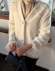 tüllü taşlı ithal hırka beyaz