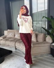 payet pantolon bordo