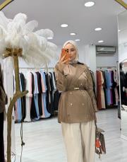 kolu büzgülü trenç kahve