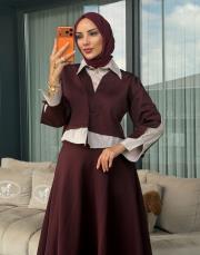 gömlek detay etek takım bordo 2