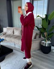 kalın angora hırka bordo