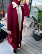 kalın angora hırka bordo 3