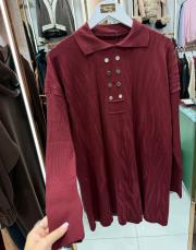 yaka 8 düğmeli kazak bordo