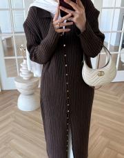 tam düğmeli triko hırka kahve