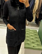 yaka kürk uzun hırka siyah 2