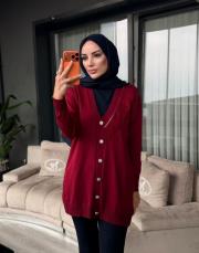 detay taş düğmeli hırka bordo 2