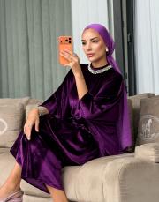 yakası taşlı kadife takım mor 3