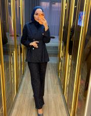 düğmeli taşlı takım lacivert 2