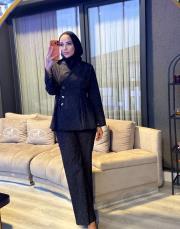 düğmeli taşlı takım lacivert 4