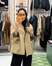 fermuarlı kısa trenç taba