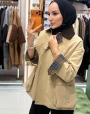 fermuarlı kısa trenç taba 3