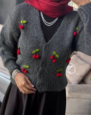 kirazlı hırka füme