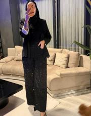 parlak taşlı pantolon siyah