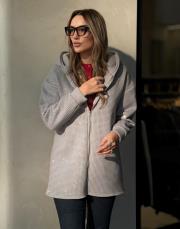 taşlı fermuarlı sweat gri