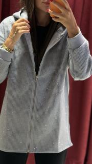 taşlı fermuarlı sweat gri 4