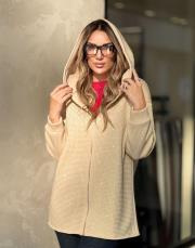 taşlı fermuarlı sweat bej