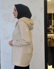 taşlı fermuarlı sweat bej 4