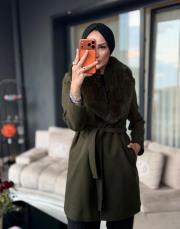 yaka kürk kaşe koyu yeşil