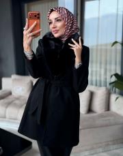 yaka kürk kaşe siyah