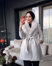 yaka kürk kaşe bej