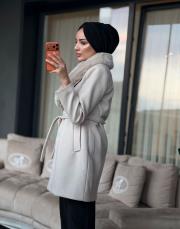 yaka kürk kaşe bej 2