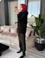 deri havuç pantolon siyah