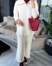 yarım fermuar pamuklu takım bej 2