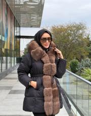 kürk yaka şişme mont kahve siyah 3