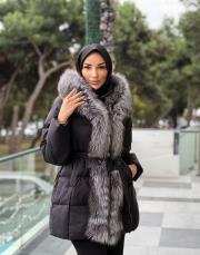 kürk yaka şişme mont antrasit siyah 2