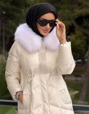 uzun şişme mont ekru 4