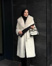 belden bağlamalı uzun kürk ekru 2