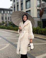 belden bağlamalı uzun kürk ekru 3