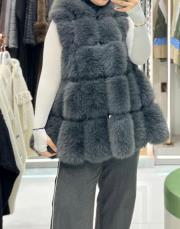 kürk yelek antrasit siyah