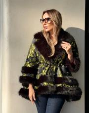 desenli kürk detay panço yeşil