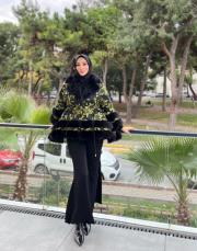 desenli kürk detay panço yeşil 2