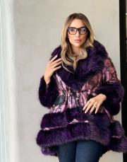 desenli kürk detay panço mor siyah