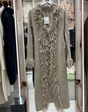 püsküllü uzun hırka koyu vizon