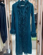 püsküllü uzun hırka petrol mavisi