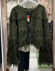 püsküllü triko hırka haki