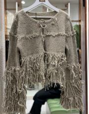 püsküllü triko hırka koyu vizon