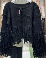 püsküllü triko hırka siyah